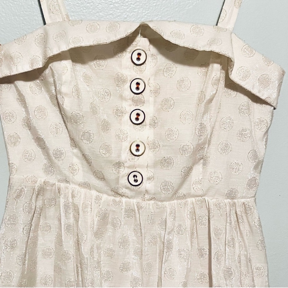 Anthropologie Cream and Gold Retro Sundress